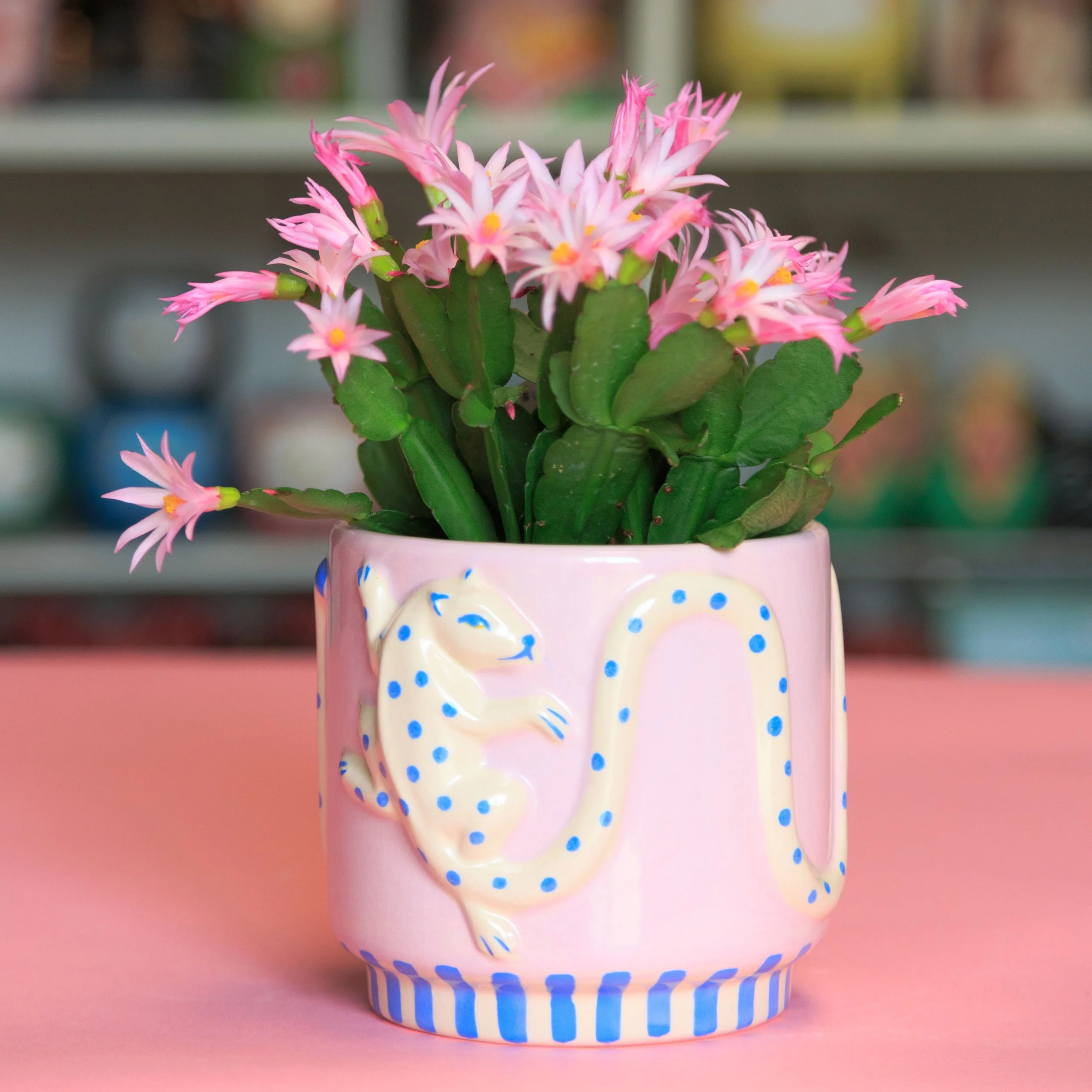 Wild Tails Leopard Planter - Pink and Blue Ceramic — Stayin' Alive
